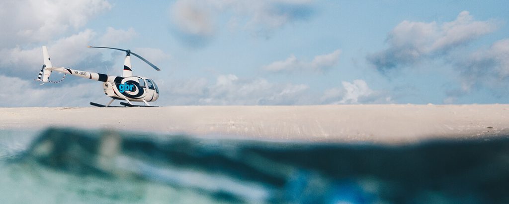 helicopter on a sand cay